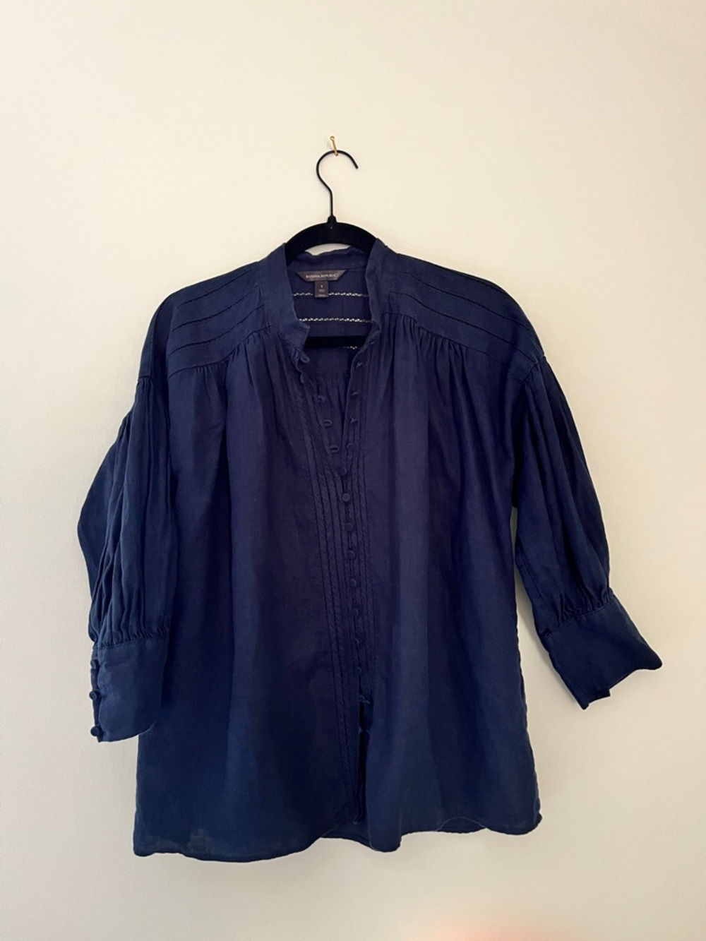 Banana Republic Navy Pintuck Button-Front Blouse